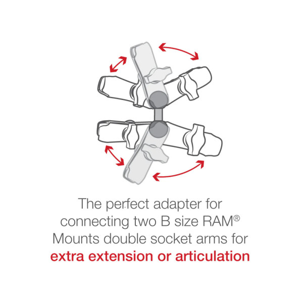 Адаптер з 2.54 см головками обертовими, що з'єднує два рамена RAM Mount