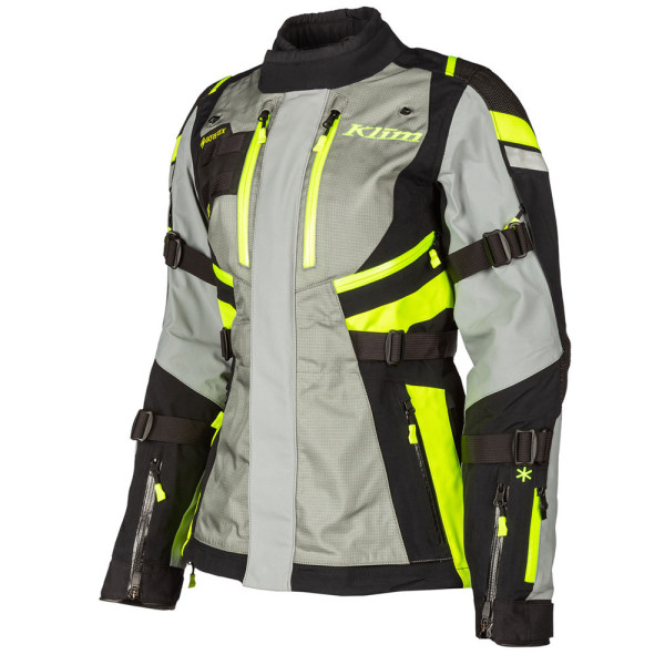 Жіноча текстильна мотоциклетна куртка Klim Artemis сірого кольору з флуоресцентними жовтими елементами