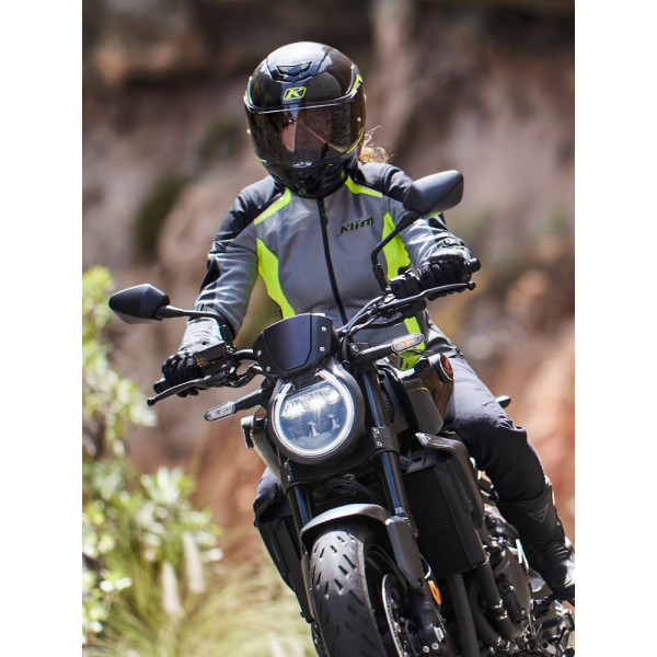 Жіноча текстильна мотоциклетна куртка Klim Avalon сірого кольору з флуоресцентним жовтим