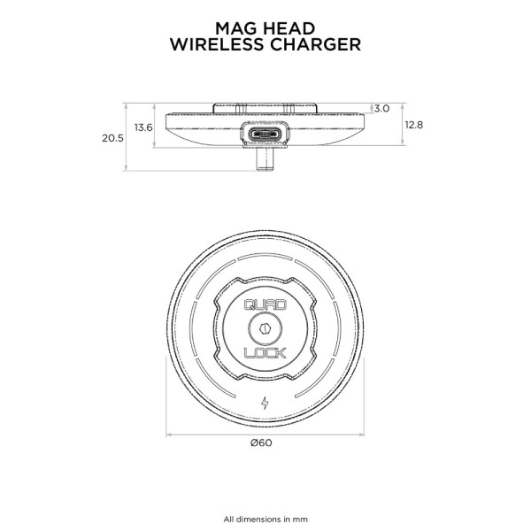 Безпровідна зарядна голівка Quad Lock MAG v2 для офісу/автомобіля (магнітна)