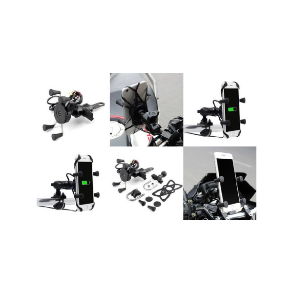 Кріплення для телефону з зарядкою USB Biketec, що монтується на кермо/дзеркало чорний тип: RAM-METAL 