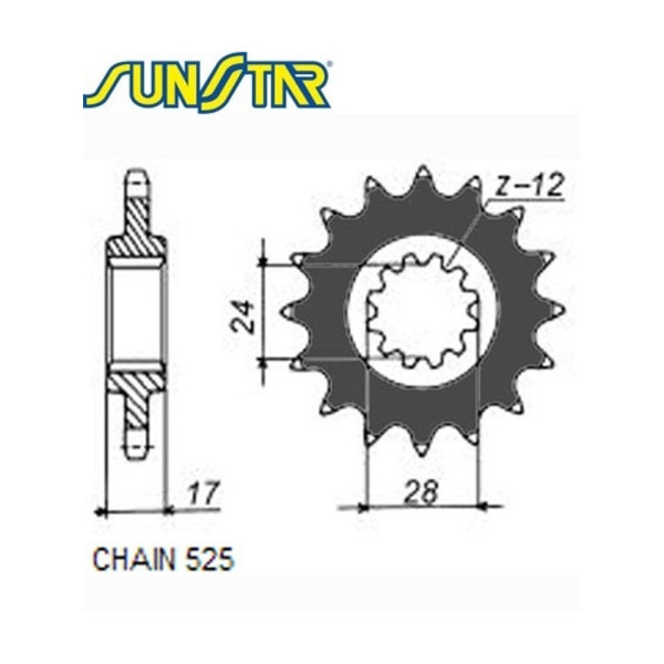 Зірочка приводу SUNSTAR 412 15 зубів для HONDA CBR600 F 97-98, HONDA CB600 F HORNET 98-06, HONDA CBF600N/600S 04-07