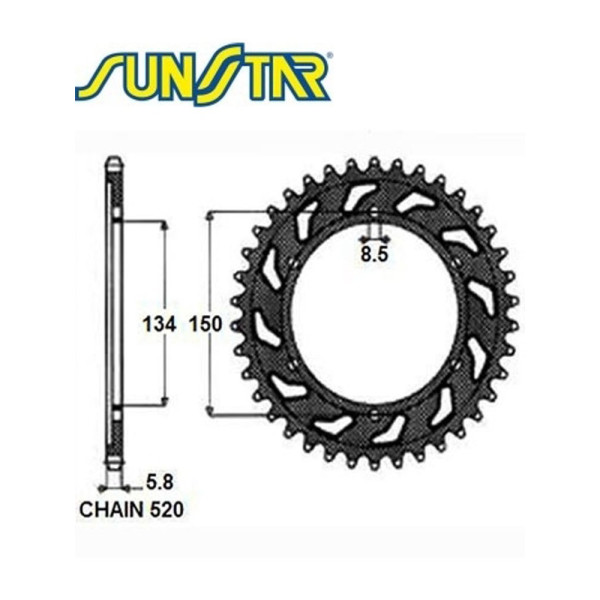 Задня зірочка SUNSTAR 1-3619 49 зубів для KAWASAKI KX250 92-06, KLX650 R 93-96