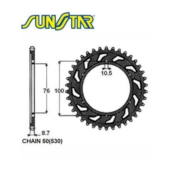 Зубчастий вінчик SUNSTAR 1-5226 42 зуба до SUZUKI GSX-R 1100W 93-94, GSX-R 750 92-95, GSX 750 INAZUMA 97-03