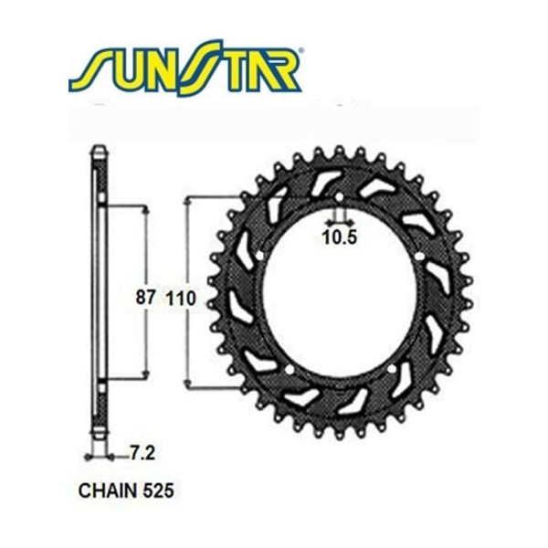 Задня зірочка SUNSTAR 1-4386 44 зуба для SUZUKI SV 650S 99-09