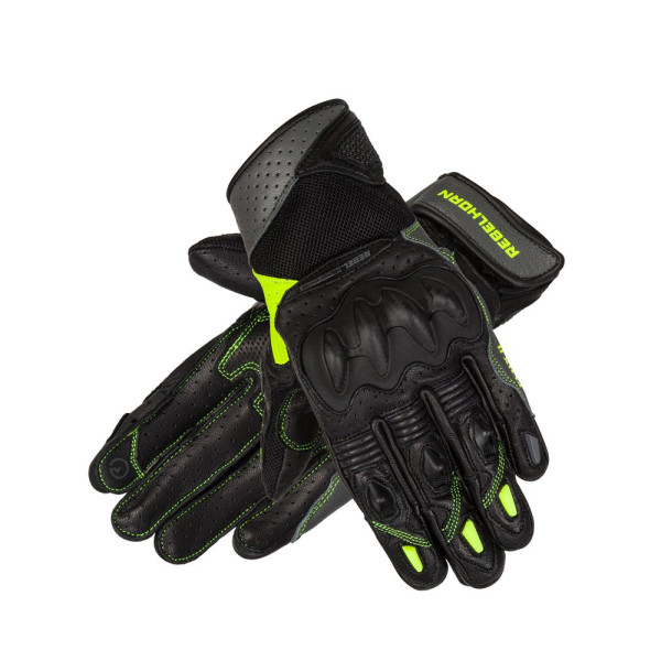 Жіночі мотоциклетні рукавички Rebelhorn Flux II чорні-флюо жовті