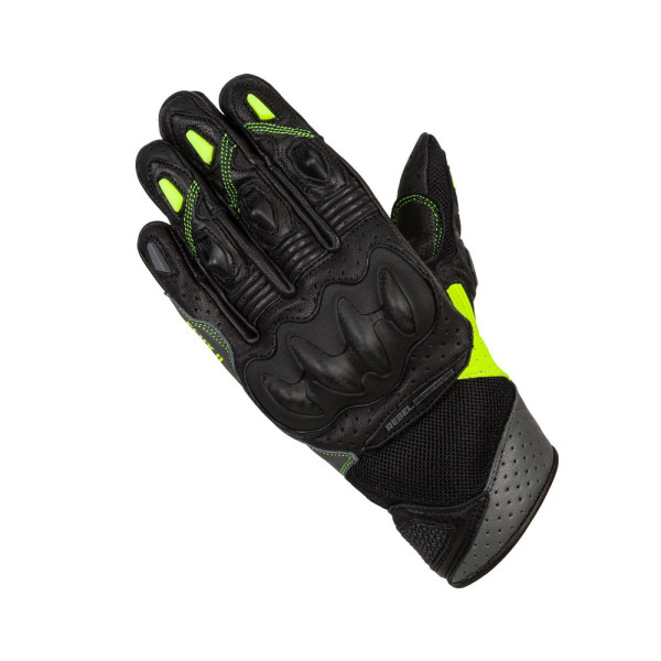 Жіночі мотоциклетні рукавички Rebelhorn Flux II чорні-флюо жовті