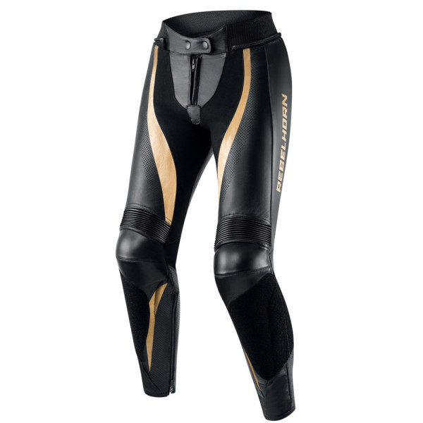 Жіночі мотоциклетні шкіряні штани Rebelhorn Rebel чорні-золоті
