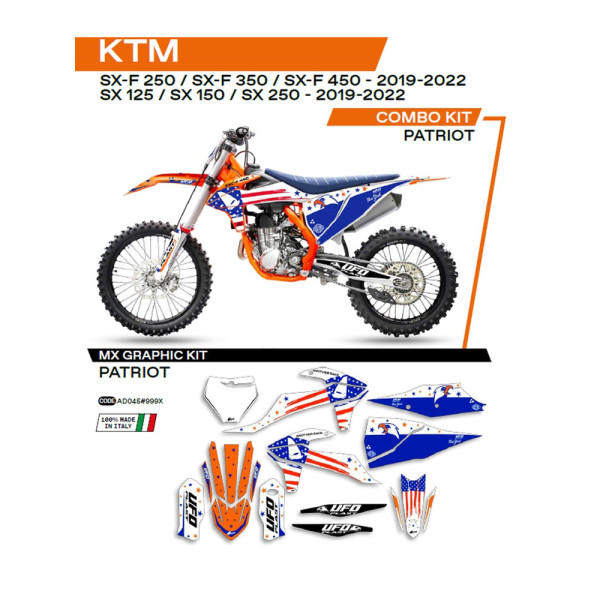 Комплект наклейок UFO Patriot для KTM SX/SXF 125/150/250/350/450 (19-) біло-синій