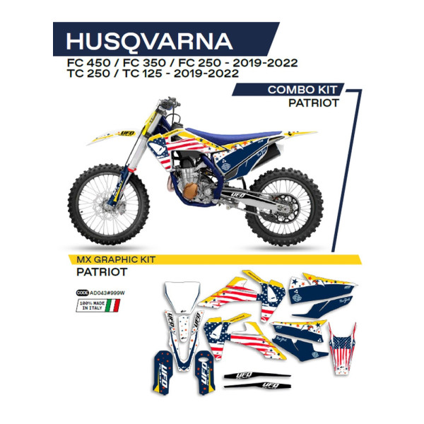 Комплект наклейок UFO Patriot для Husqvarna TC 125/250, FC 250/350/450 (19-) біло-синій