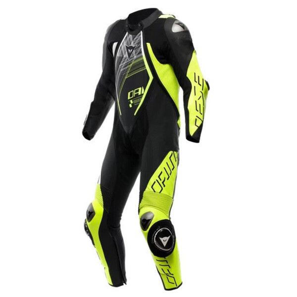 Мотоциклетний комбінезон одночастинний Dainese Audax D-Zip перфорована версія чорний-жовто-білий
