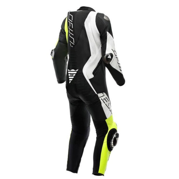 Мотоциклетний комбінезон одночастинний Dainese Audax D-Zip перфорована версія чорний-жовто-білий