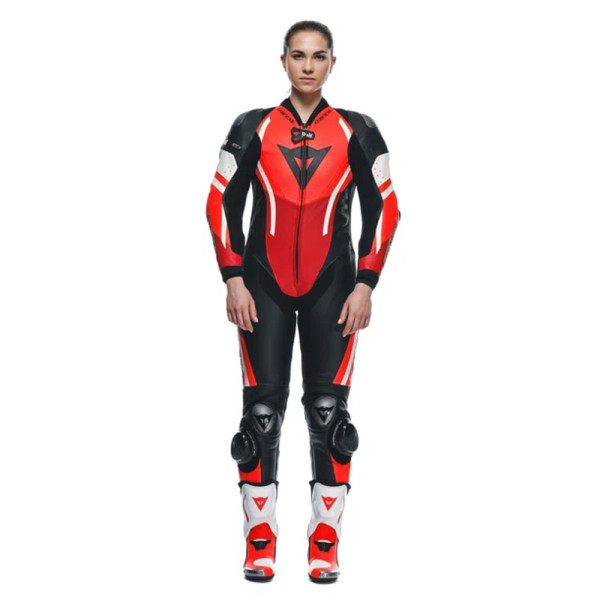 Костюм мотоциклетний одночастинний жіночий Dainese Misano 3 D-Air з подушкою повітряною версія перфорована чорний-червоний-білий