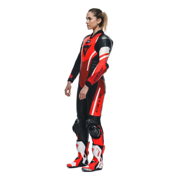 Костюм мотоциклетний одночастинний жіночий Dainese Misano 3 D-Air з подушкою повітряною версія перфорована чорний-червоний-білий