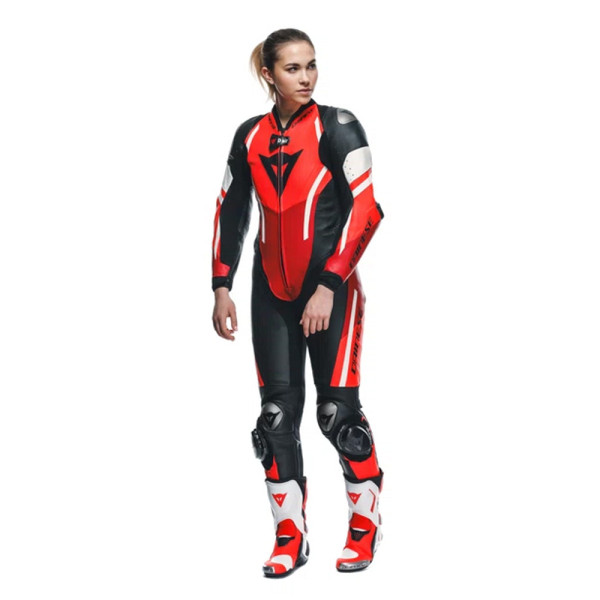 Костюм мотоциклетний одночастинний жіночий Dainese Misano 3 D-Air з подушкою повітряною версія перфорована чорний-червоний-білий