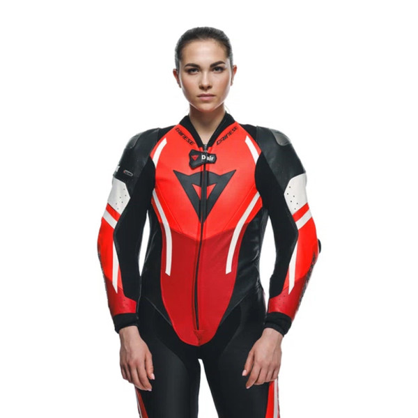 Костюм мотоциклетний одночастинний жіночий Dainese Misano 3 D-Air з подушкою повітряною версія перфорована чорний-червоний-білий