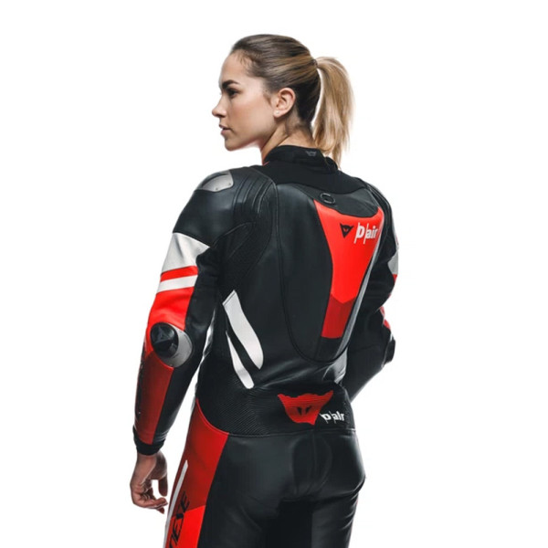 Костюм мотоциклетний одночастинний жіночий Dainese Misano 3 D-Air з подушкою повітряною версія перфорована чорний-червоний-білий