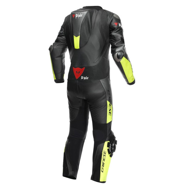 Мотоциклетний комбінезон одночастинний Dainese Misano 3 D-Air з повітряною подушкою перфорована версія чорний-сірий-жовтий