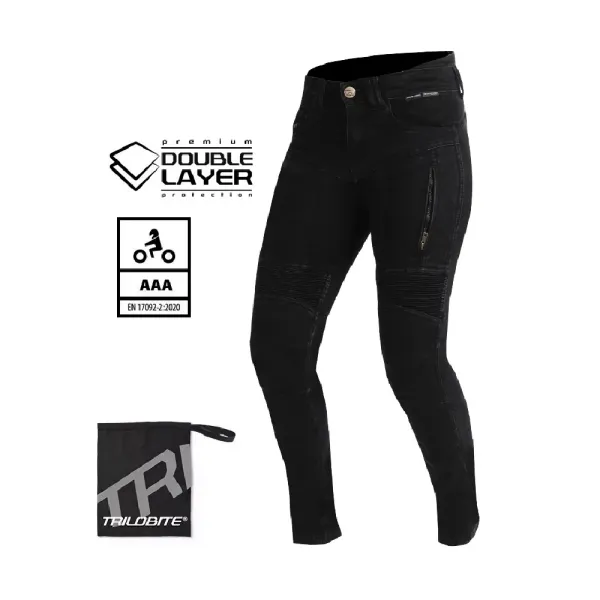 Жіночі мотокросові джинси Trilobite Parado двошарові, чорні (скінні фіт)