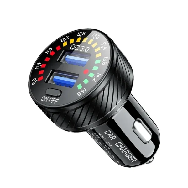 Зарядний пристрій з подвійним USB QC3.0 і вольтметром Biketec чорний