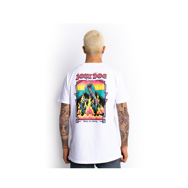 Мотоциклетна футболка John Doe Snake On Fire біла