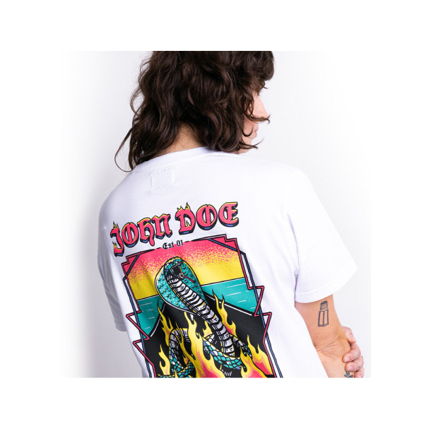 Мотоциклетна футболка John Doe Snake On Fire біла